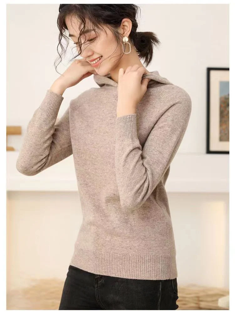 

Women Hooded Knitted Wool Sweater Pullover Jumprt Clothing Female Warm Long Sleeve Sweater Tops Korean Casual Hoodie Jacket