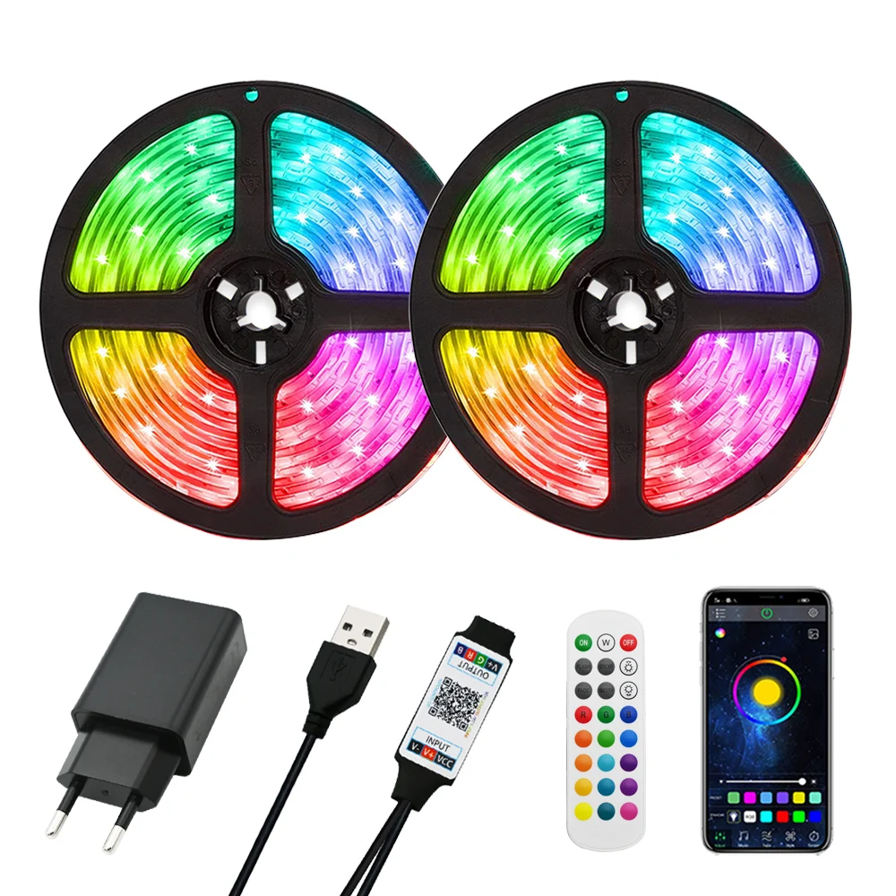 

Светодиодная лента USB RGB 2835 с Bluetooth управлением гибкая лента лампа DC 5V ТВ экран подсветка Декор для спальни Диодная лента адаптер