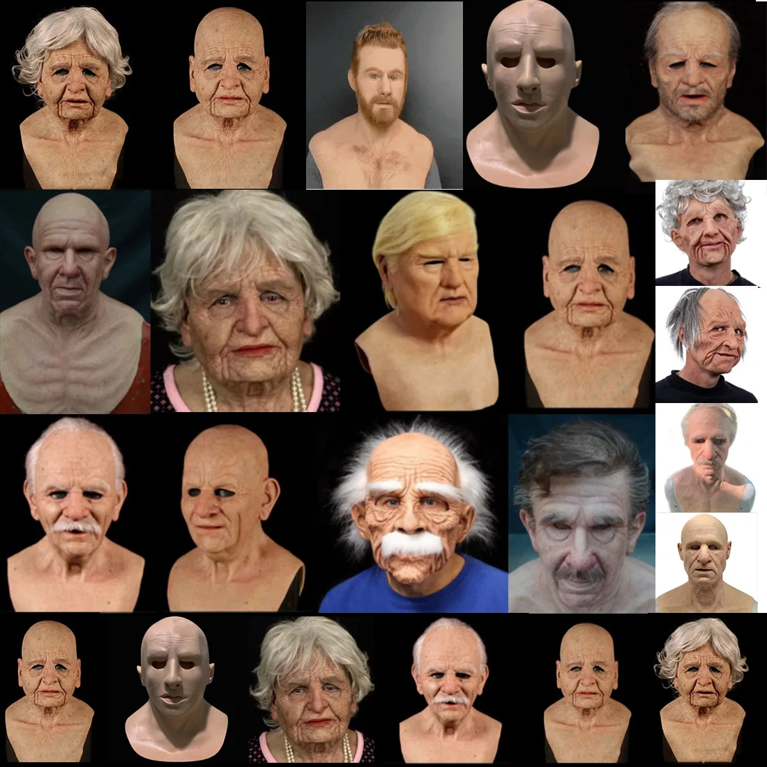 

Halloween Grandma Grandpa Face Mask Old Man Wig Headgear Party Performance Props