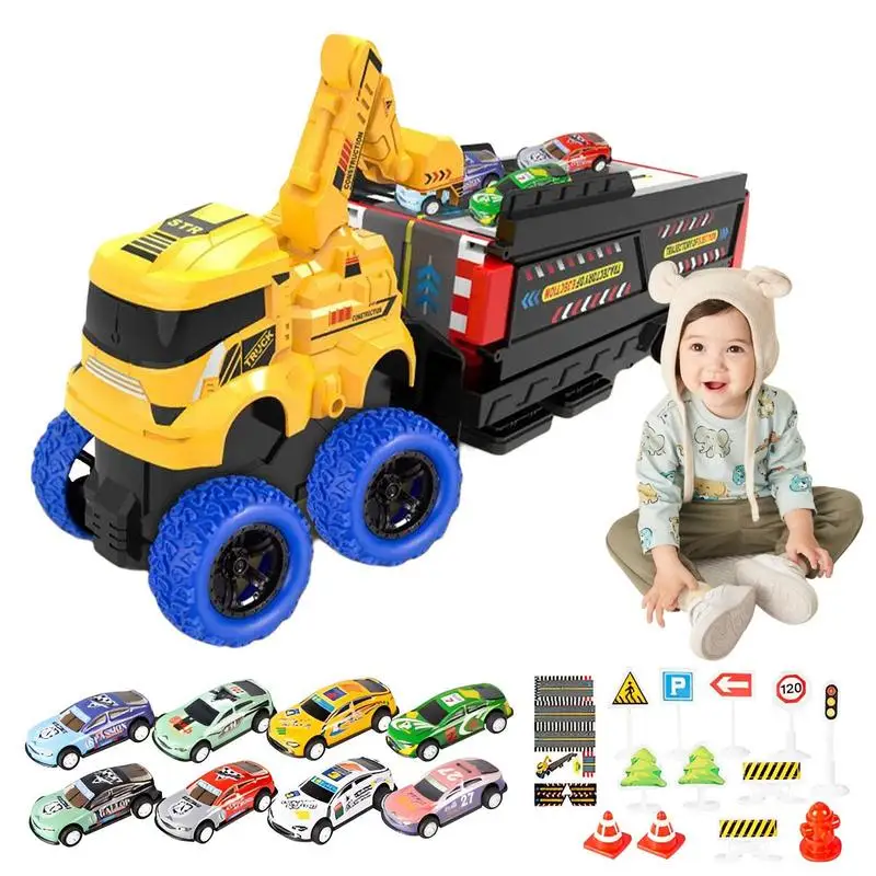 Transport Carrier Truck Toy Toy Mega Hauler Truck Ejection Race Track Ejection Track Construction Vehicle With 8 Racing Cars