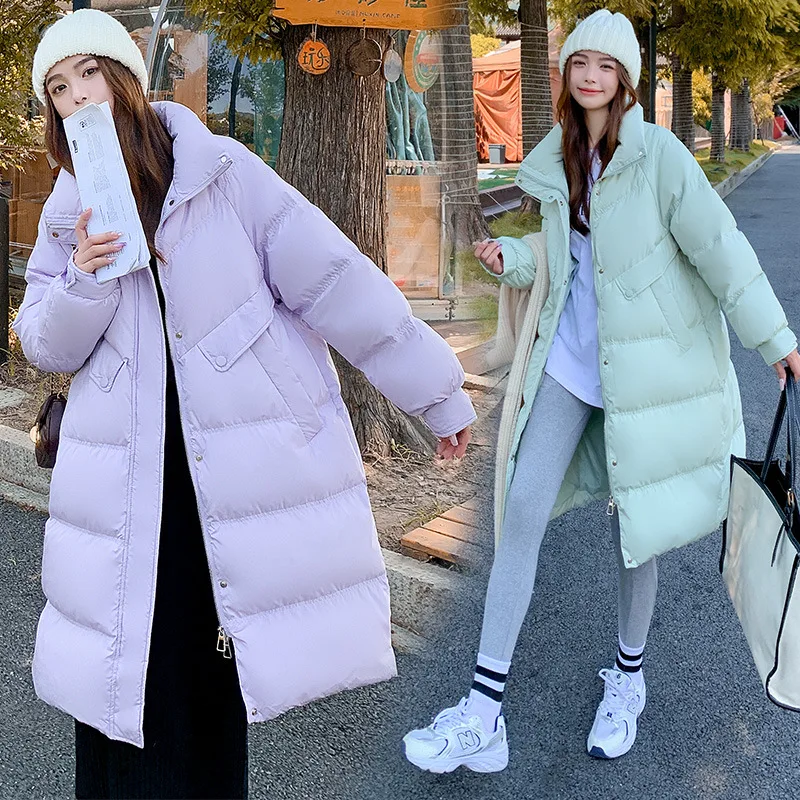 Thickened Down Jacket Women Winter Stand Collar Coat Jackets 2022 Plus Long Loose Fat Girl Cold-resistant Purple Warm Overcoat