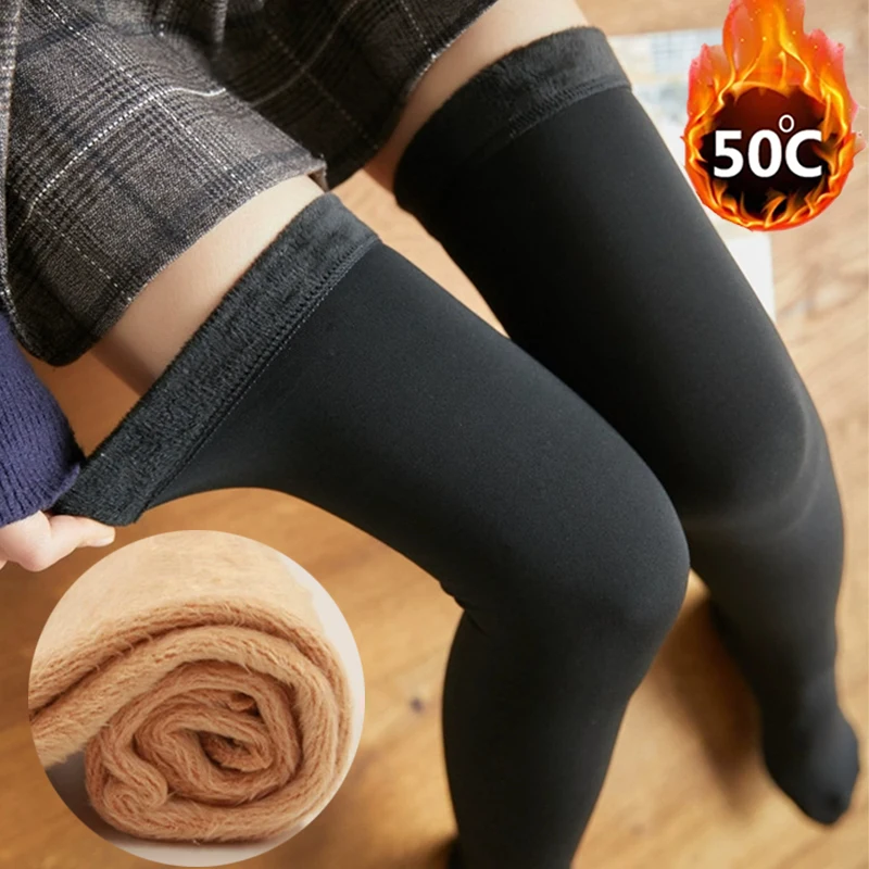 

40/60cm Winter Velvet Stockings Women Lolita Warm Thicken Plush Long Socks Soft Thigh High Over Knee Socks Compression Legings