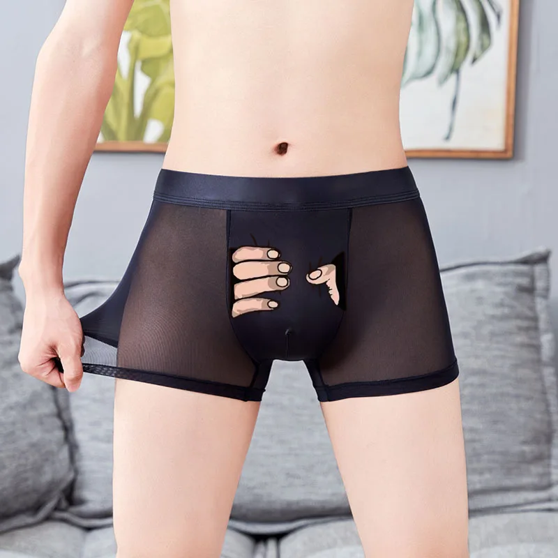 

Transparent Mesh Men's Funny Print Boxer Shorts Strong Male Seamless Breathable Panties Plus Size Boys Underwear Sexy Lover Gift