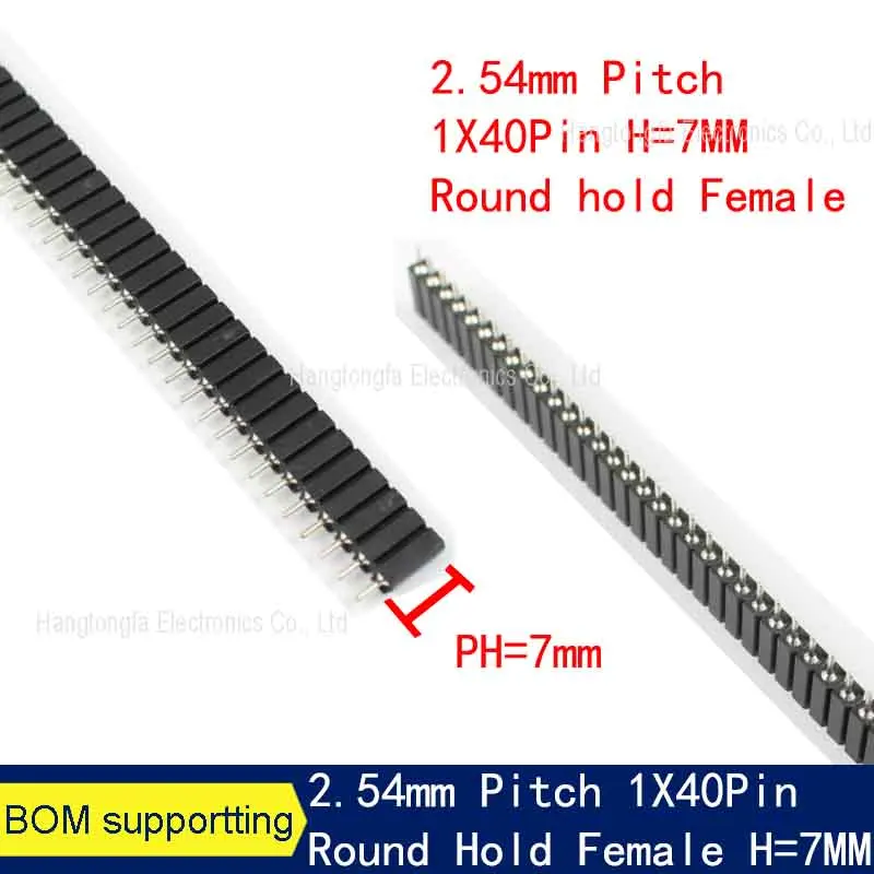 

Однорядный прямой круглый штыревой разъем 40 контактов 2,54 мм