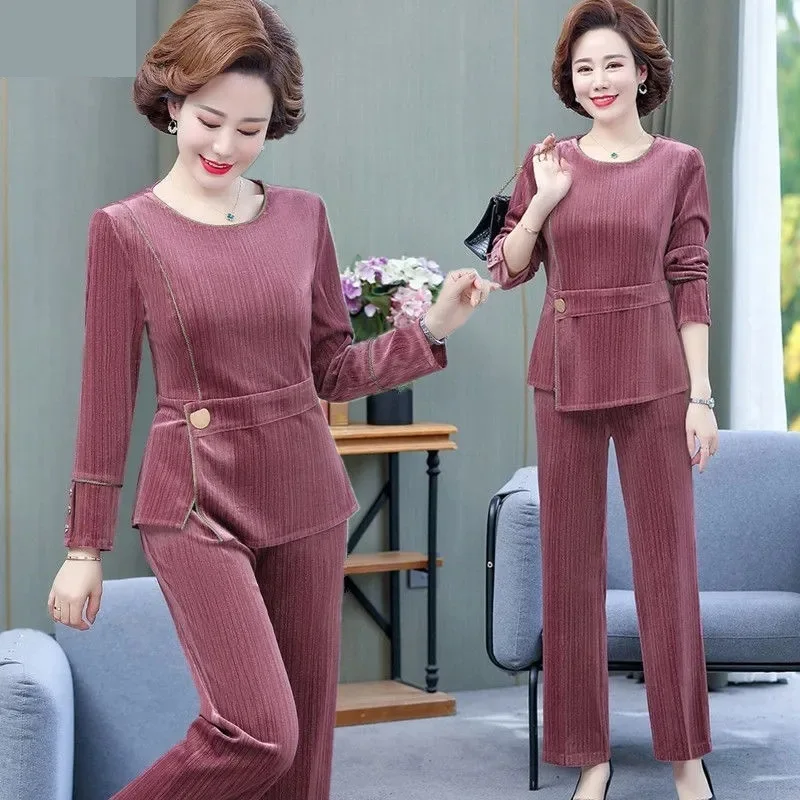 Женские золотистые бархатные спортивные костюмы для женщин среднего возраста