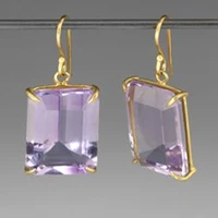 luxury 925 silver needle gold plated inlaid square amethyst stereo zirconia dangle earrings womens jewelry