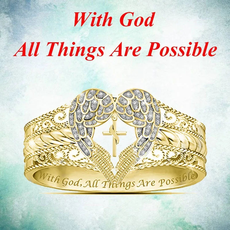 

Fashion Angel Wings Heart Cross Prayer Jesus Rings For Women Exquisite Shiny Zircon Wedding Ring 2021 Trend Party Jewelry Joyas