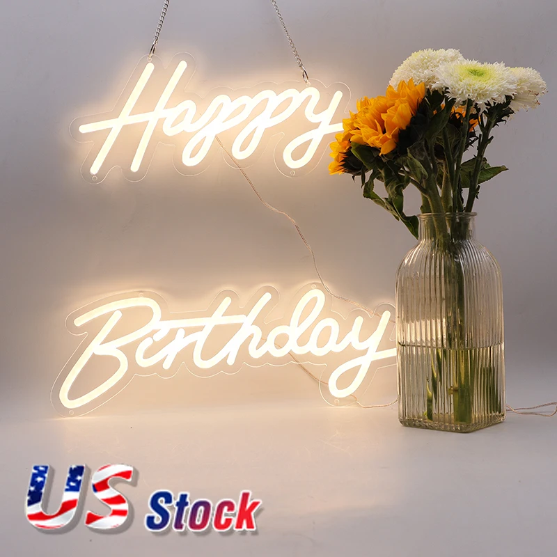 Happy Birthday Led Neon Signs Warm White Light for Bar Pub Club Home Wall Hanging Decor Neon Lights Sign Lamp for Bulk US Stock