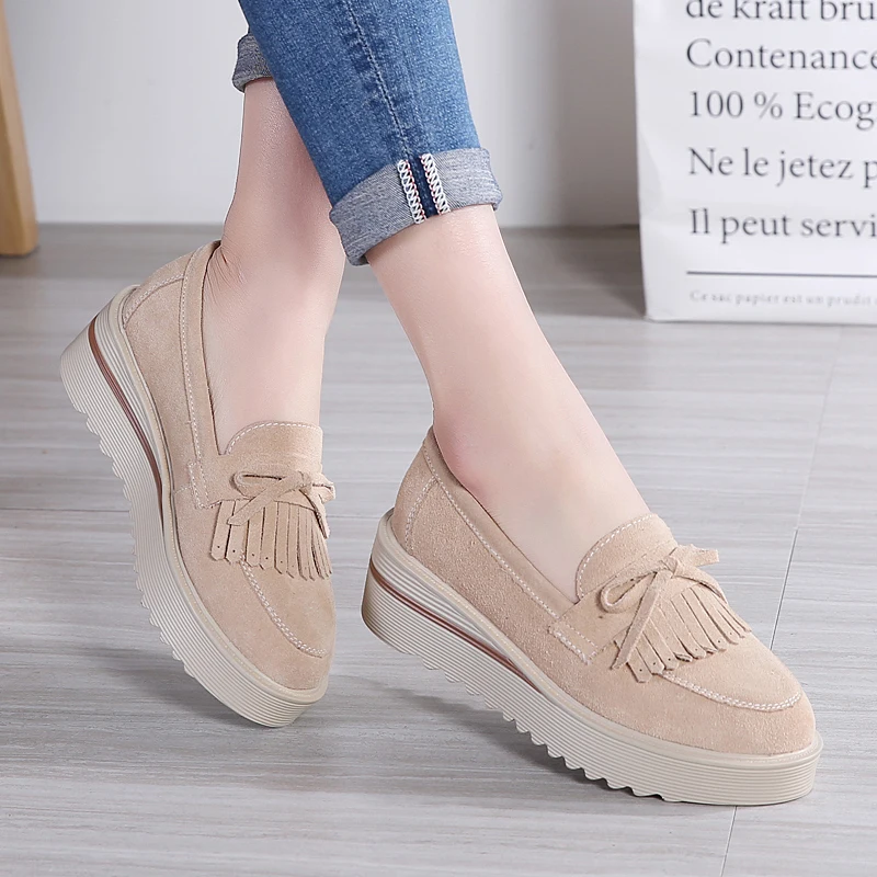 

2022 Spring Summer Sandals Flat Platform Women Shoes Suede Leather Tassel Slip on Loafers Flat Shoes Woman Moccains Casual Shoes