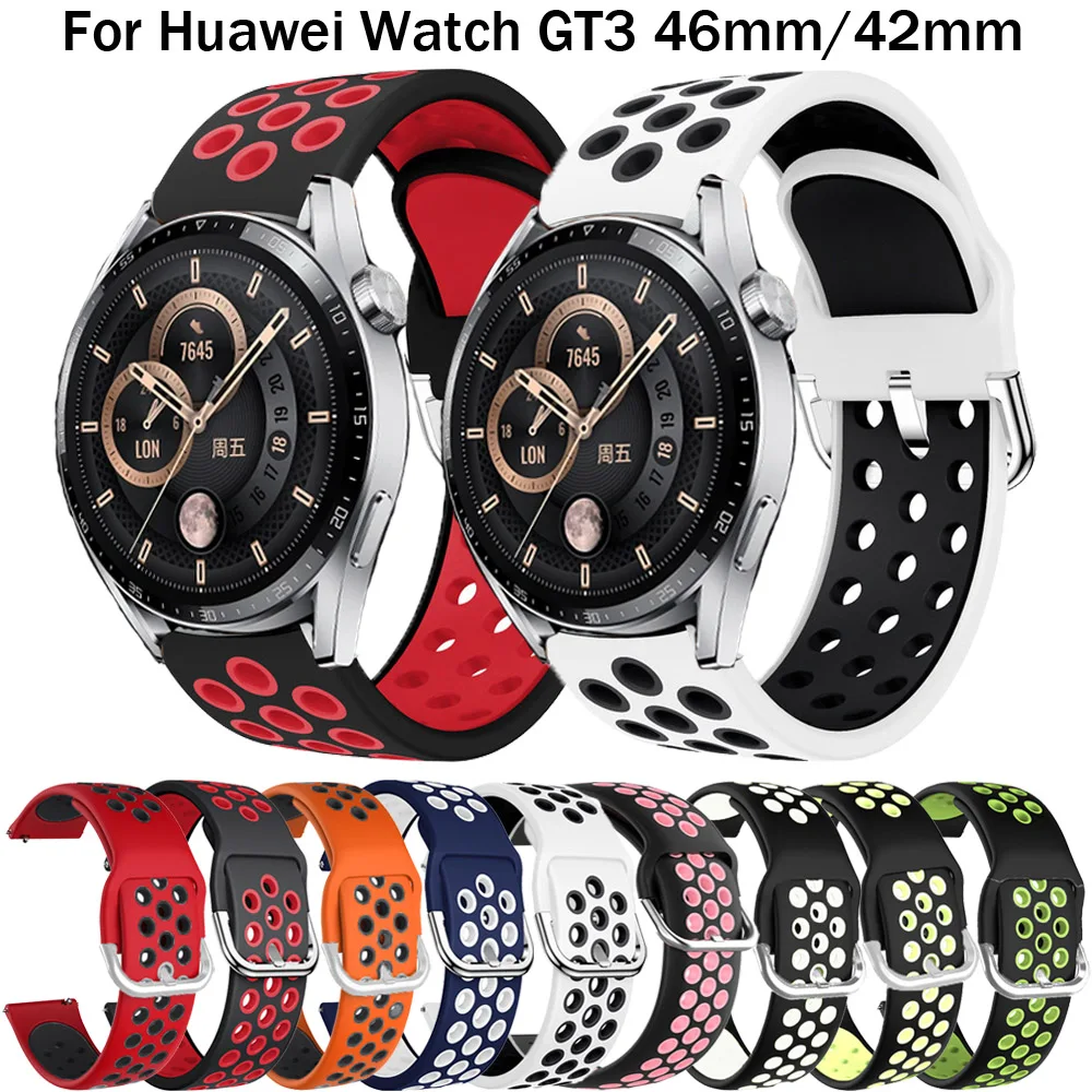 Фото 20 силиконовых ремешков 22 мм для Huawei Watch GT3 GT2 46 мм 42 мм, ремешки для умных часов Huawei GT runner GT2 pro 46 мм 3 3Pro, браслеты №1