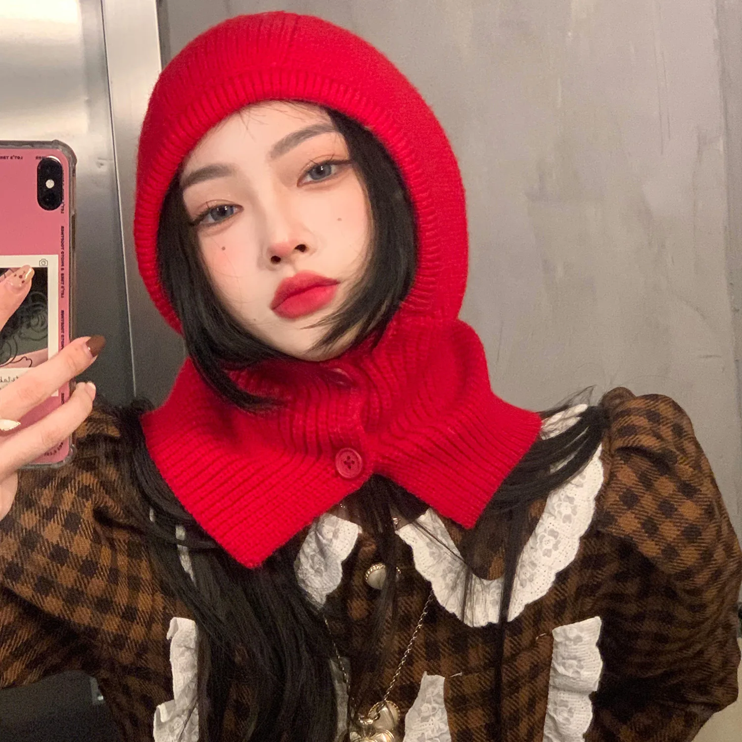 

@YYDS South Korea Ins One-piece Hat Bib Dual-use One Balaclava Hat Christmas Knitted Baotou Hat Women Multi-color Winter Beanie