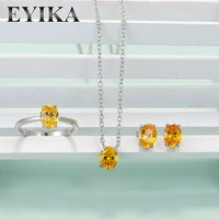 eyika simple 68mm oval yellow stone women jewelry set simulated topaz cz stud earrings ring pendant necklace for party gift