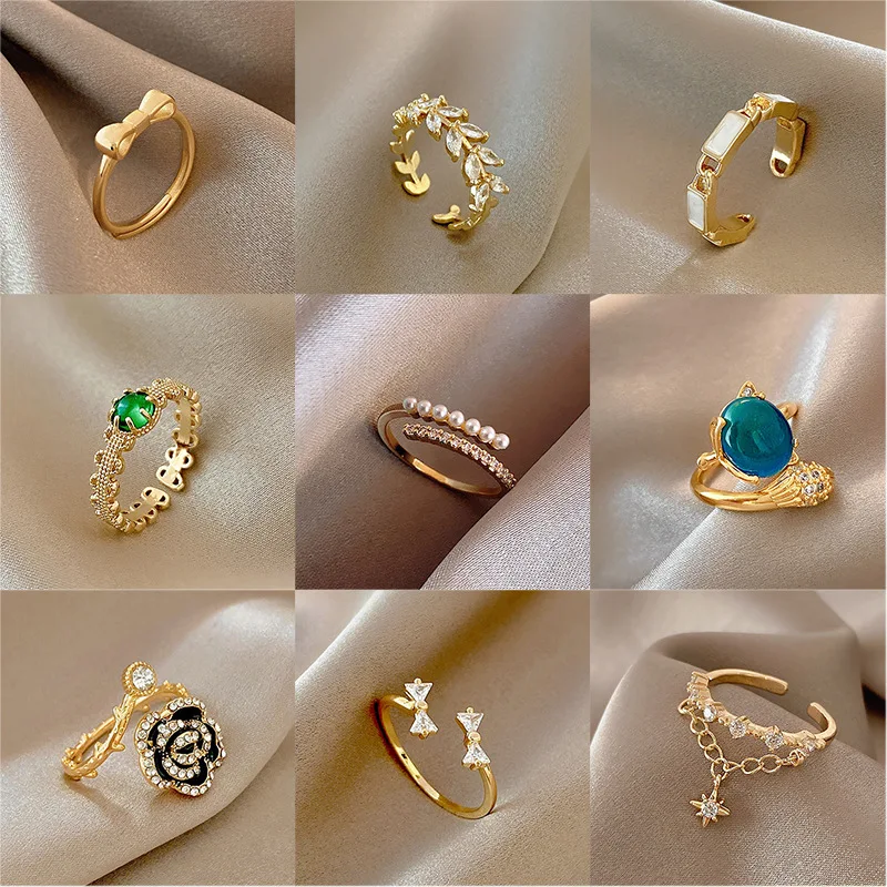 

Fashion Gold Color Butterfly Star Rings for Women Inlay Gemstone Luxury Party Jewelry Adjustable Finger Ornaments Birthday Gifts
