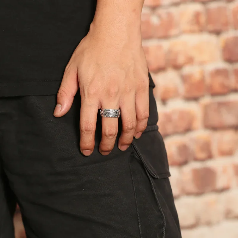 Модное мужское треграмое кольцо Tai Chi Eight из чистого серебра S925 уникальное с