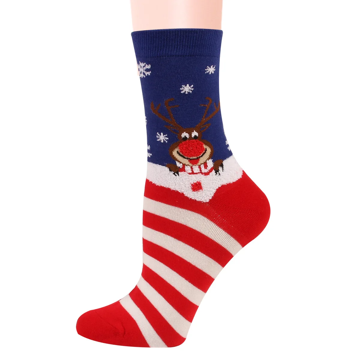 New Christmas Women's Socks Striped Jacquard Santa Claus Women's Mid-tube Cotton Socks 12 Pairs