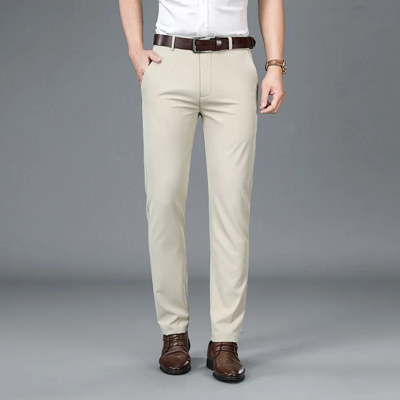 

Summer Stretch Cotton Fabric Business Office Wear Suit Pants Men Casual Straight Khaki Long Pants Plus Size 7xl Boys Trousers