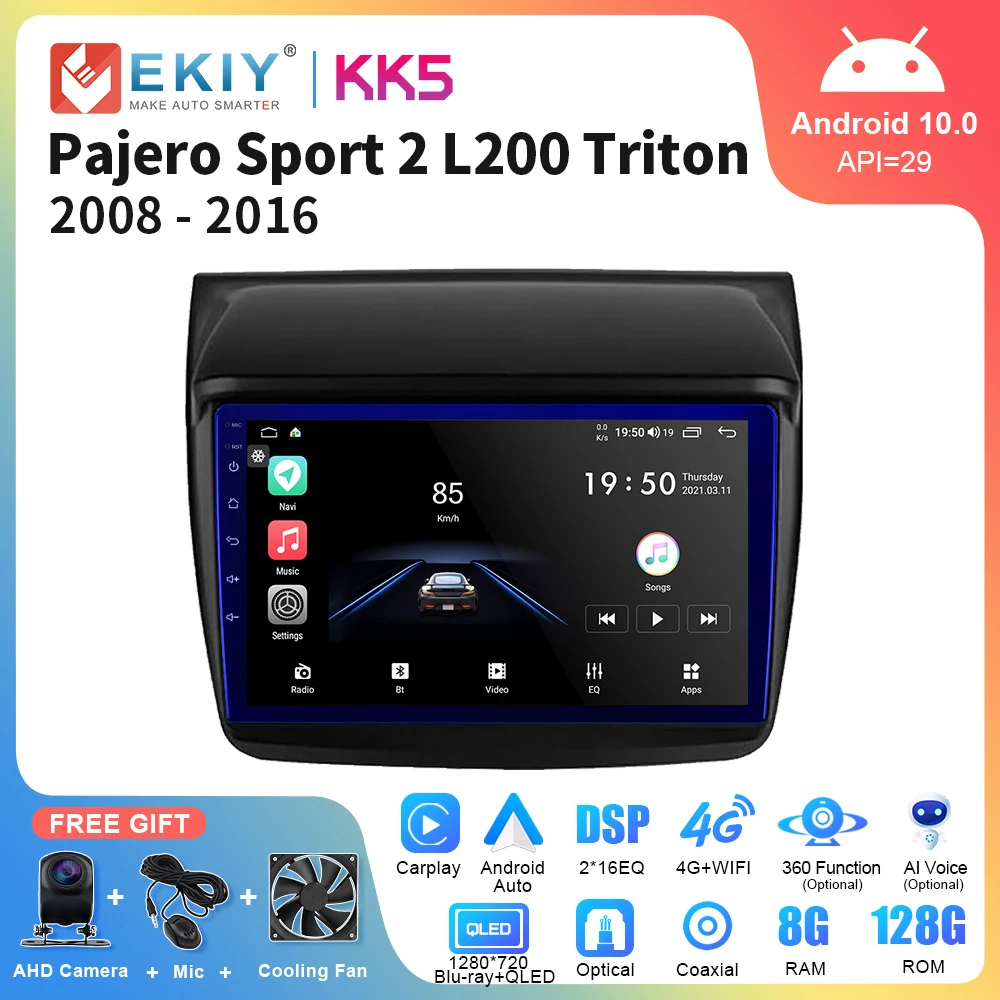Мультимедийная Автомагнитола EKIY KK5 на Android 10 для Mitsubishi Pajero Sport 2 L200 Triton 2008 - 2016 Carplay