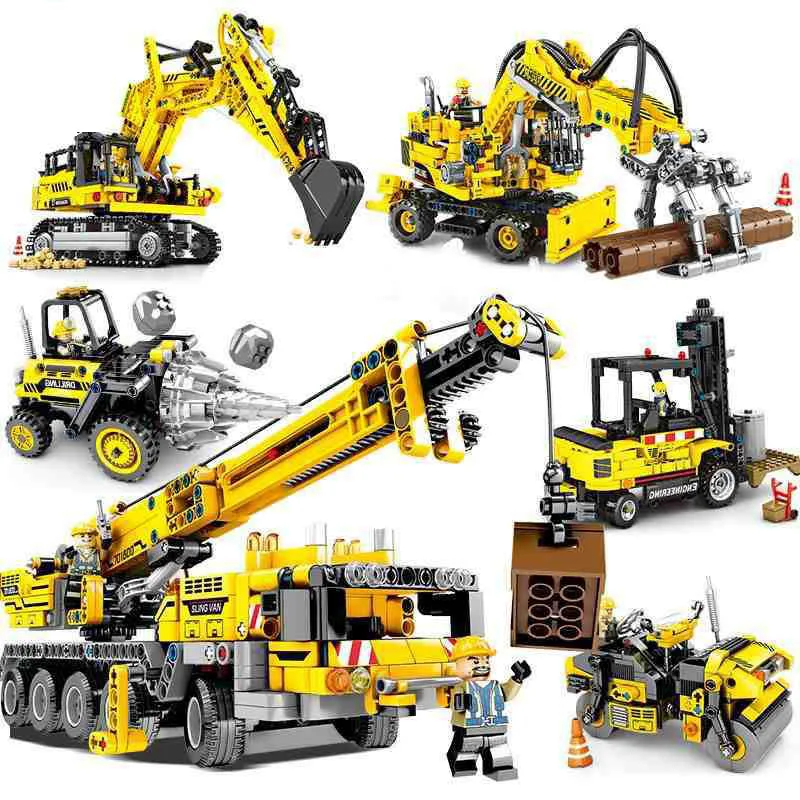 Boys Construction Site Vehicles Toys Engineering Playset Tractor  Digger Crane Dump Trucks Excavator Cement Steamroller Bulocks