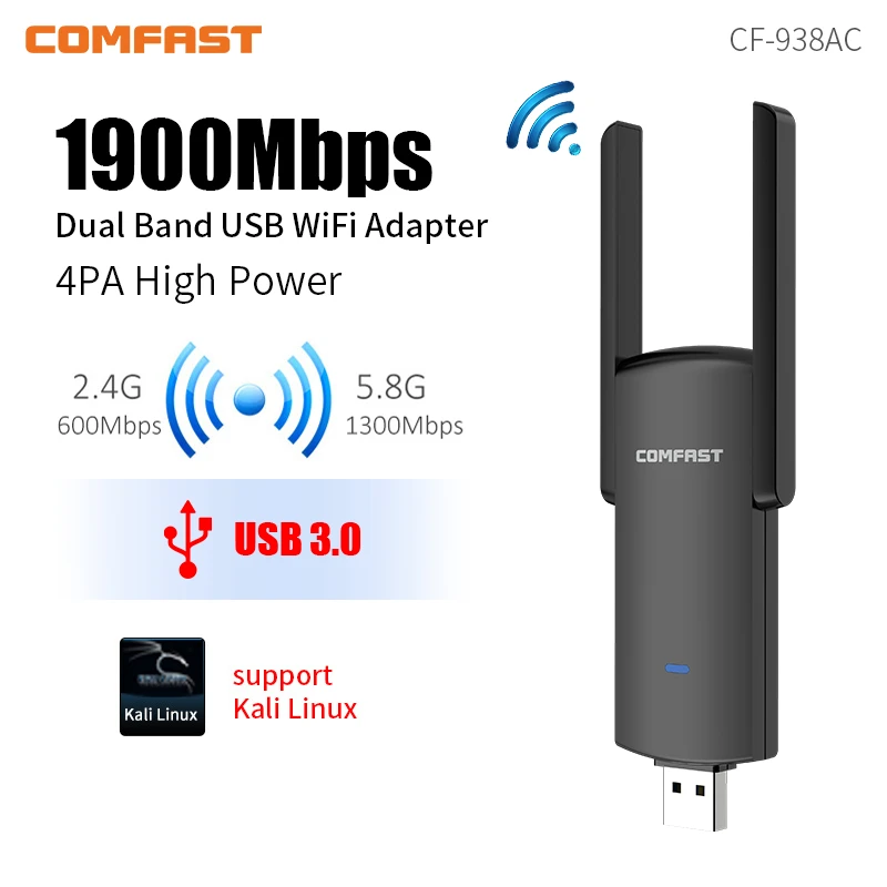 RTL8814AU 802.11AC 1900Mbps USB3.0 Wireless WiFi Adapter 2x3dBi Antenna for Win7/8/10/11 Kali Linux Monitor Mode Gigabit Adaptor