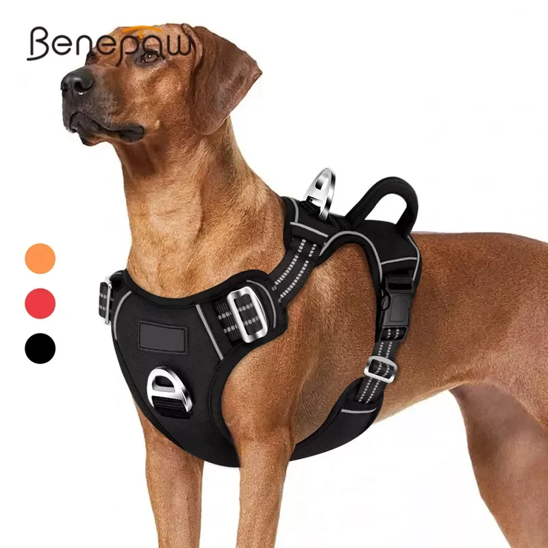 

Светоотражающая шлейка Benepaw для собак, мягкая Регулируемая безрукавка с 2 поводками, легкое управление, без натяжения, с ручкой
