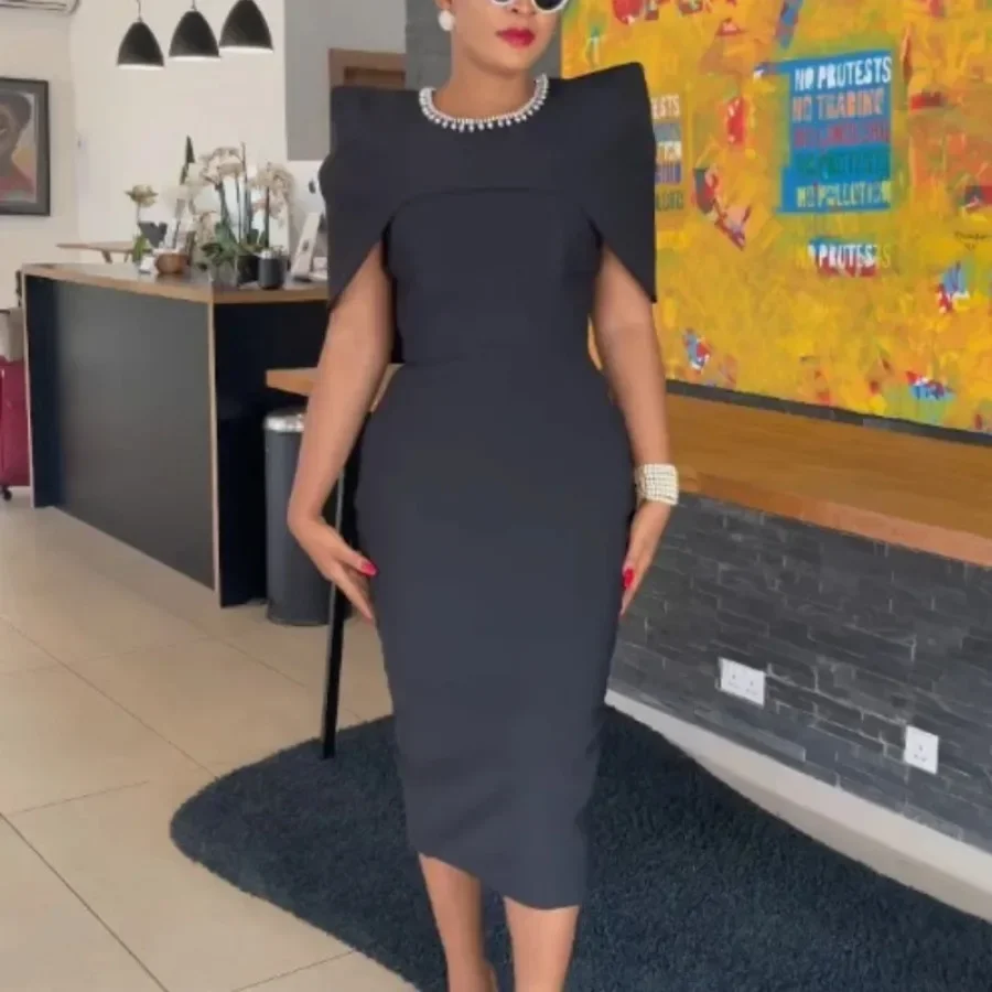 Женское платье-накидка средней длины элегантное платье-футляр с круглым вырезом