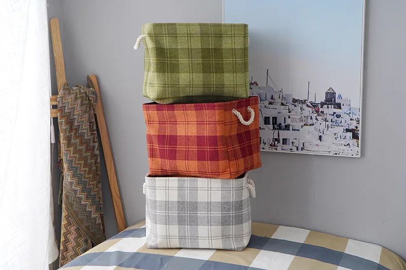 

Simple Canvas Storage Basket Bedroom Household Underwear Storage with Handle Sundries Toy Storage Basket