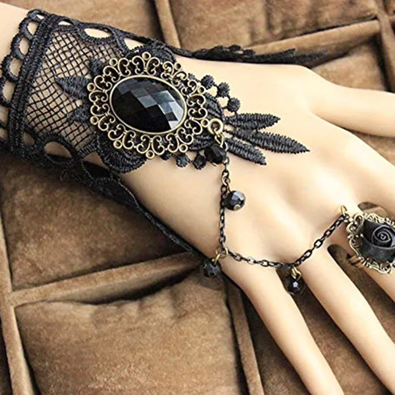 

Женский винтажный браслет в виде бабочки, винтажный Готический ажурный браслет с розой в стиле стимпанк, браслет вампира, ювелирные изделия, аксессуары