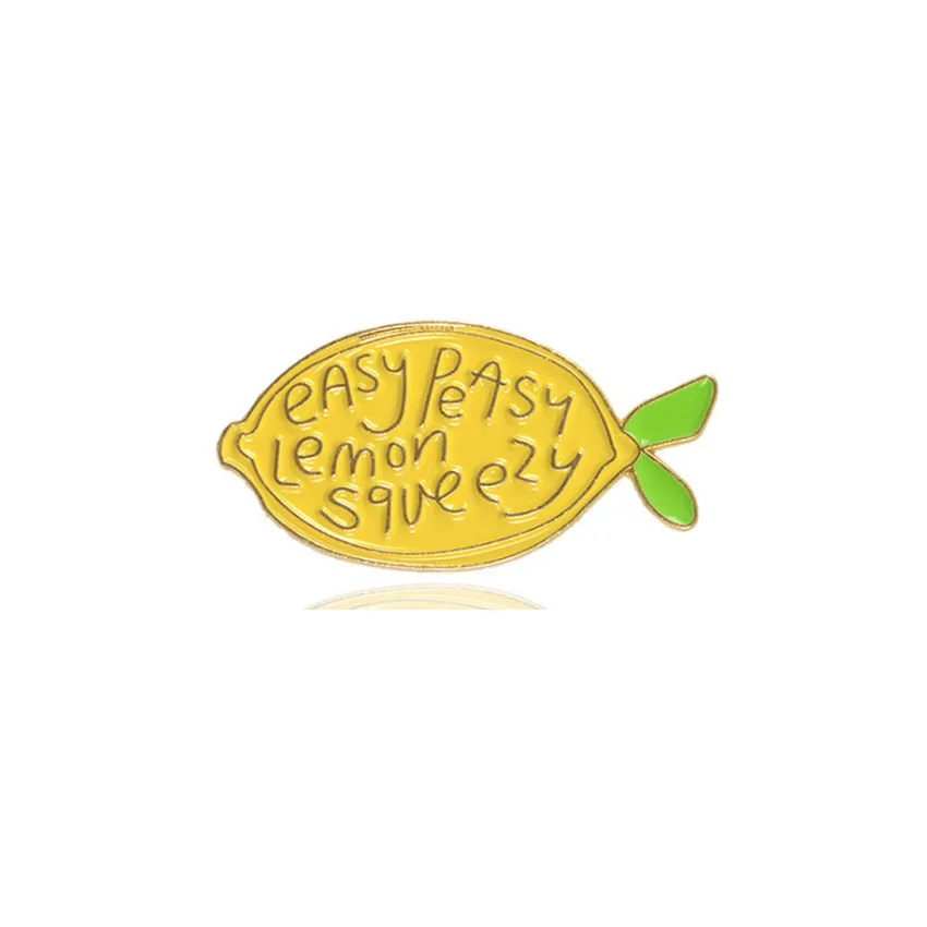New Cute Yellow Lemon Fruit Brooch ‘Easy Peasy Lemon Squeezy’ Yellow Lemon Bright Enamel Pins badge backpack lapel Brooches images - 6