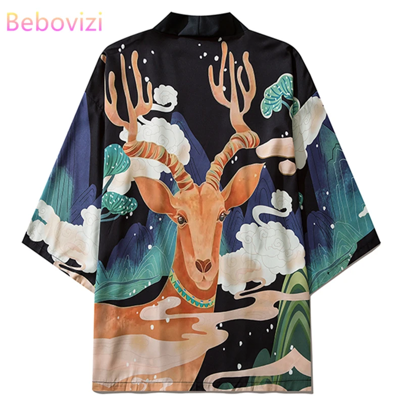 

Cartoon Sika Deer Print Kimono Women Yukata Women Cardigan Shirt Men Traditional Summer Beach Casual Japanese Shirt Haori 2023