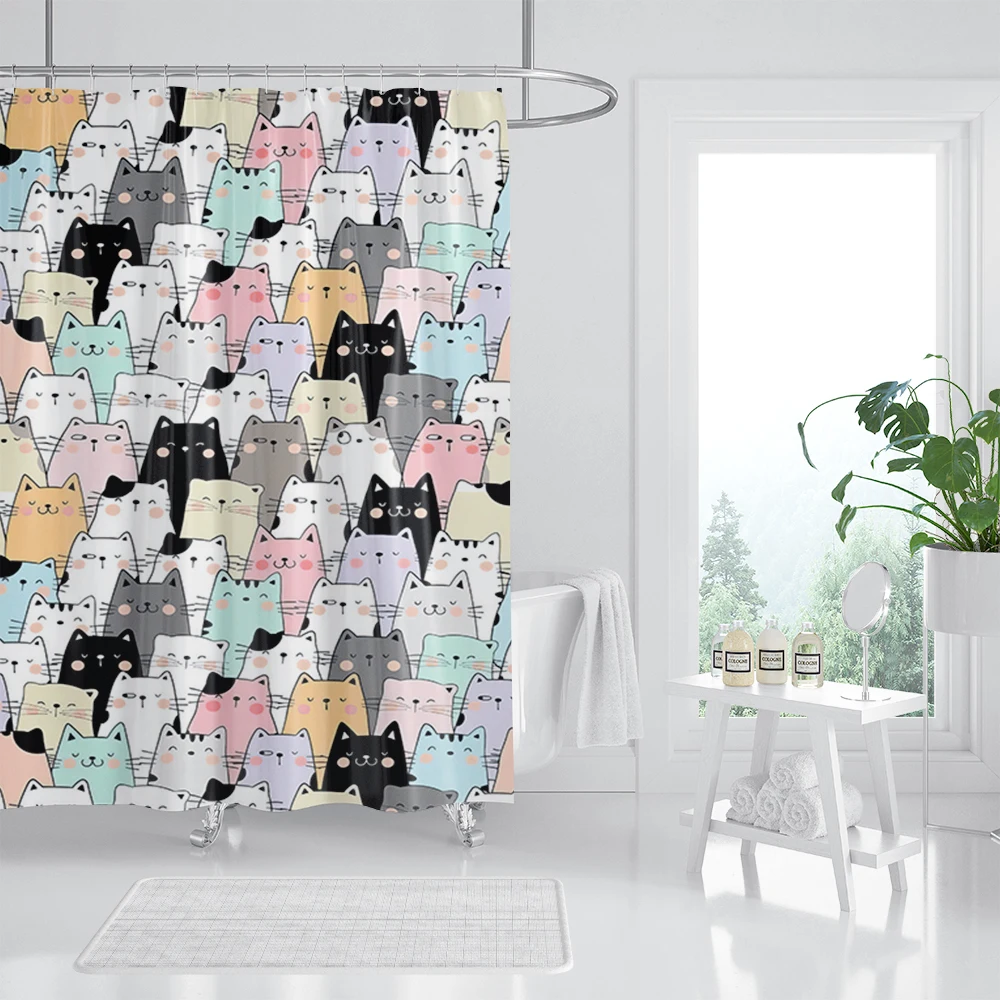 

Занавеска для душа с принтом кот, полиэстер