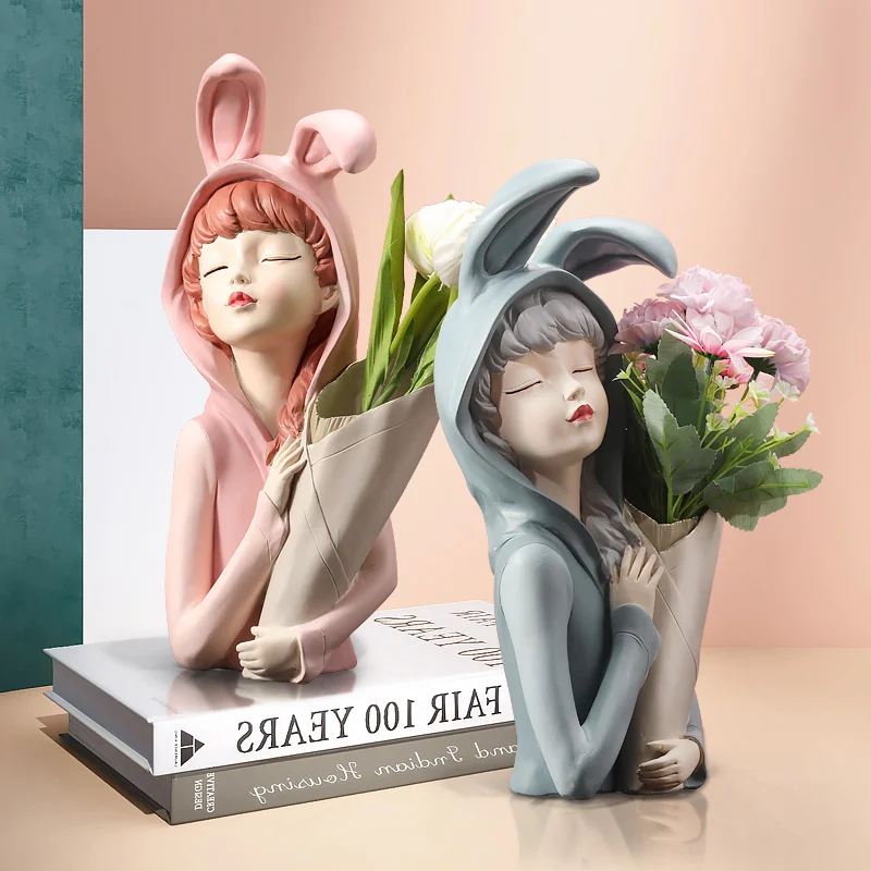 

Nordic Fiberglass Body Art Girl Flower Girl Dried Flower Vase Sculpture Decoration Living Room TV Cabinet Home Decor Ornaments