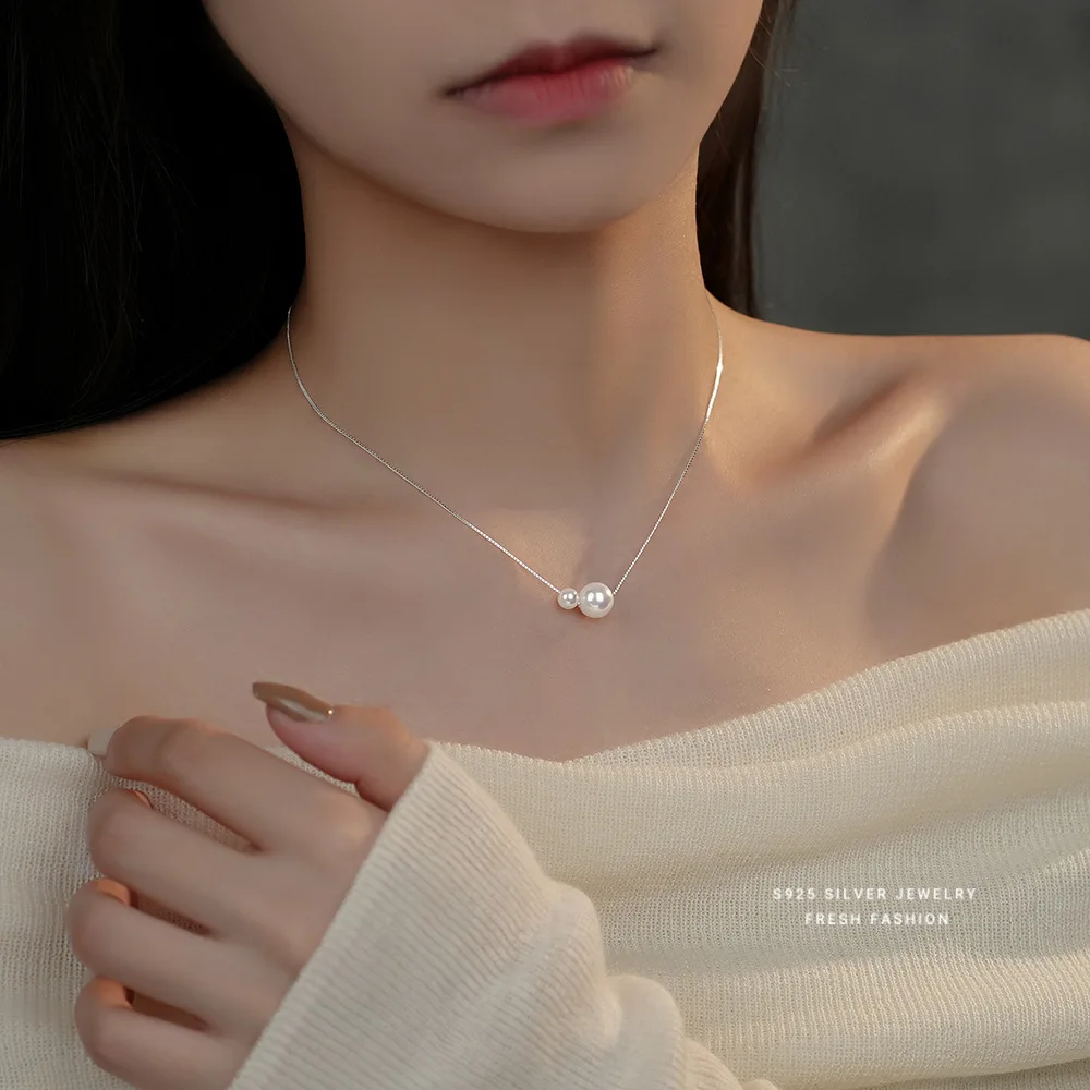 Женское ожерелье из серебра 925 пробы с искусственным жемчугом