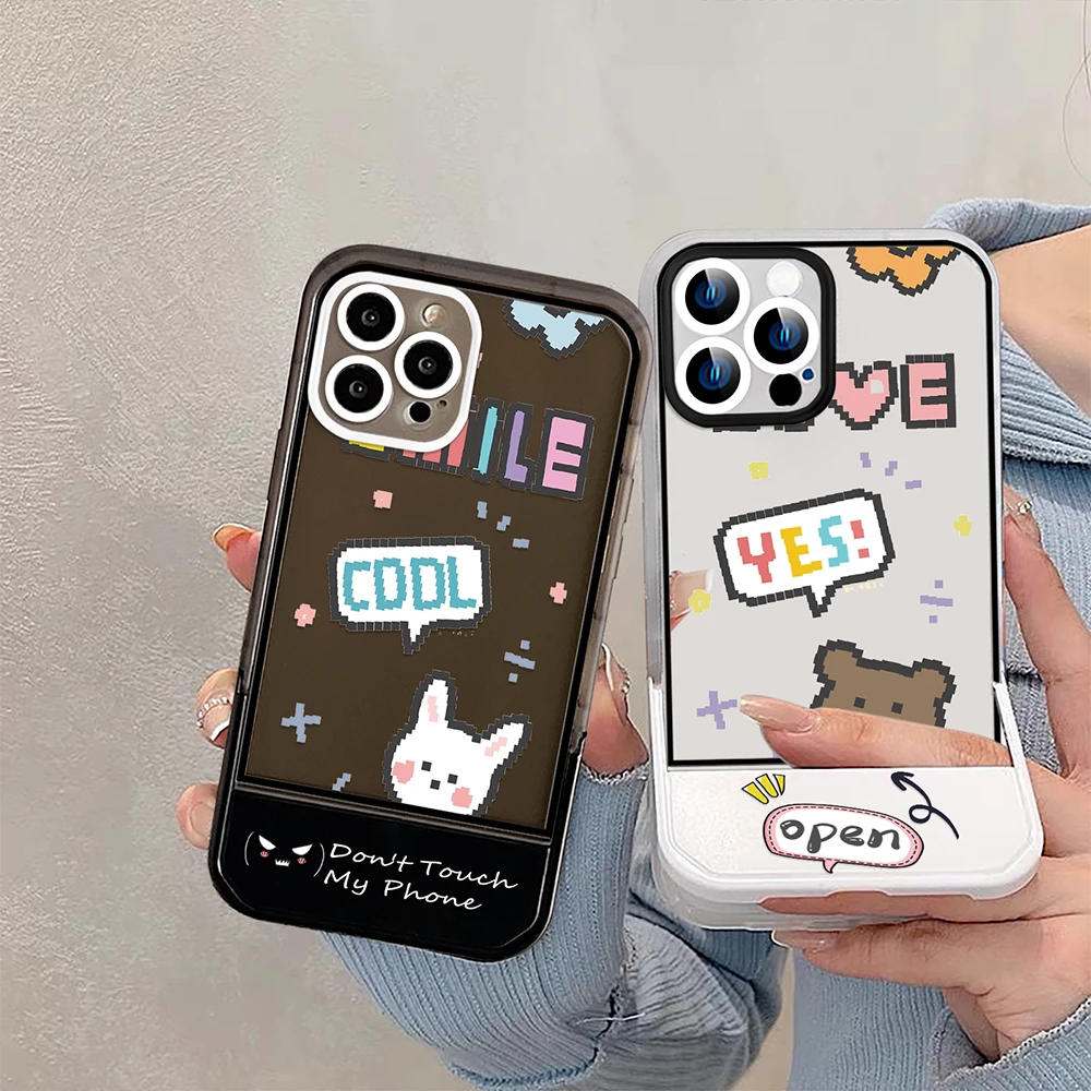 

Cartoon Cute Bear Stand Holder Case for iPhone 14ProMax 14Plus 13 12 11 Pro Max Transparent Color Soft Silicone Back Shell Cover