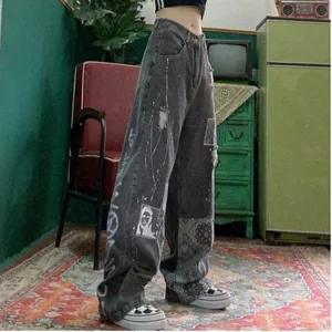 2021 Skater Style Indie Boyfriend Baggy Pants 90s skater jeans Y2k Streetwear Teen Fashion Pockets W in Pakistan