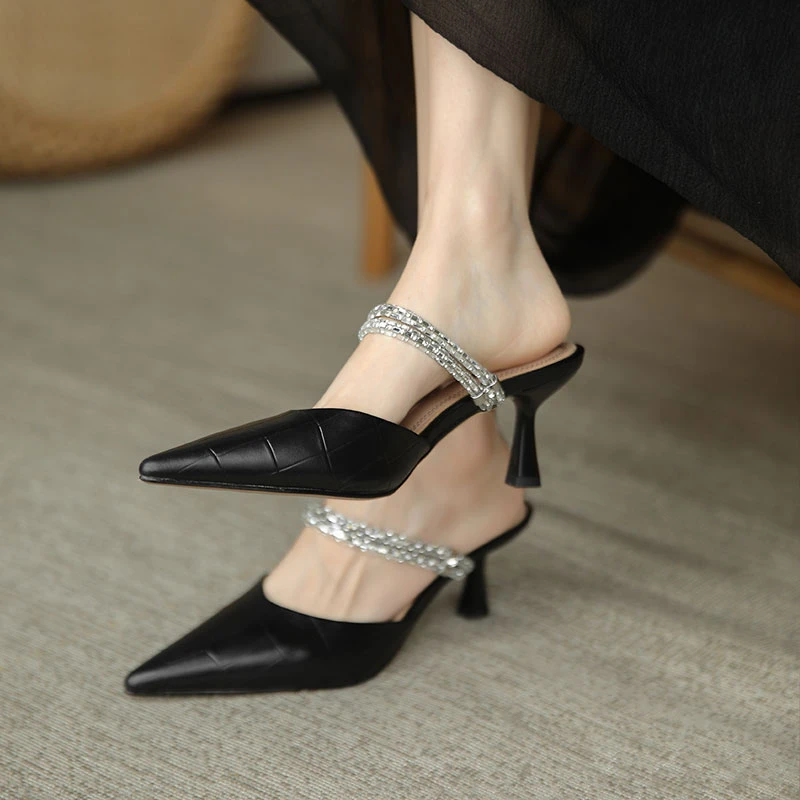 

New Women's Summer Slim Heel Pointed High Heel Rhinestone Slippers Women heels luxury women's shoes