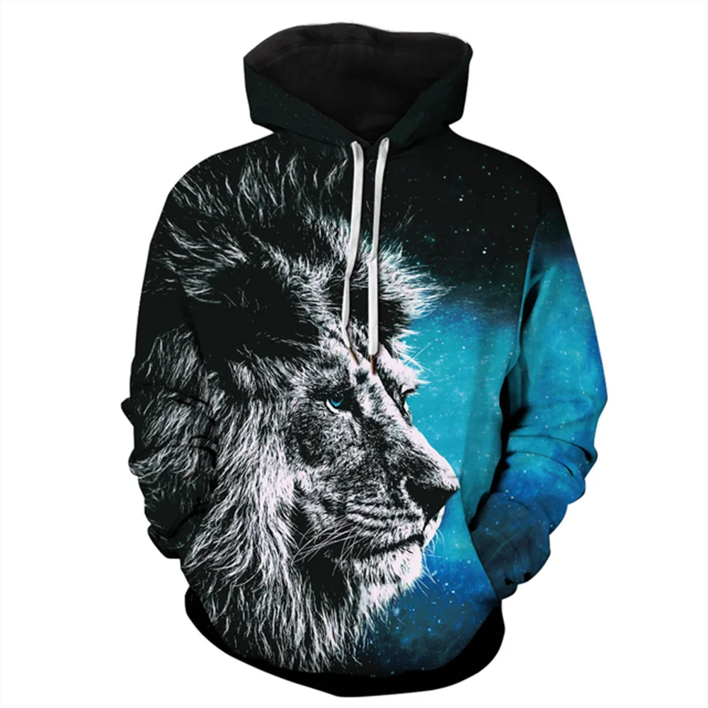 

Spring And Autumn Men's 3D Printed Animal Lion Cat Pattern Hoodie Sweatshirt Pullover Hoodie