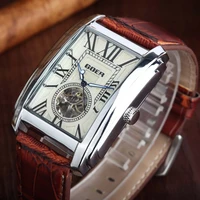 2022 fashion rectangle watches men skeleton watches leather band automatic mechanical wristwatches men goer reloj hombre