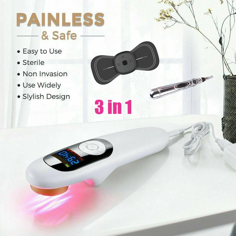 

LASTEK 3 in 1 Handheld 3R Laser Therapy Device For Body Pain Relief + Meridian Points Acupuncture Pen + Cervical Massage Sticker