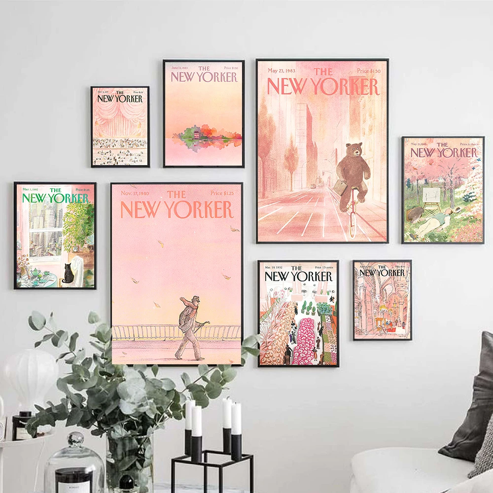 

Pink Magazine Cover Poster Murals The New Yorker City Canvas Painting And Prints Nordic Wall Art Picture For Living Room Decor