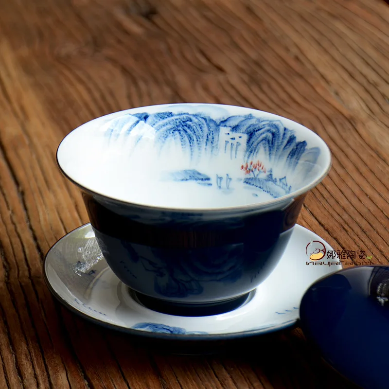 Чаша с крышкой Gaiwan чашка для заваривания ручная роспись чайная набор кунг-фу