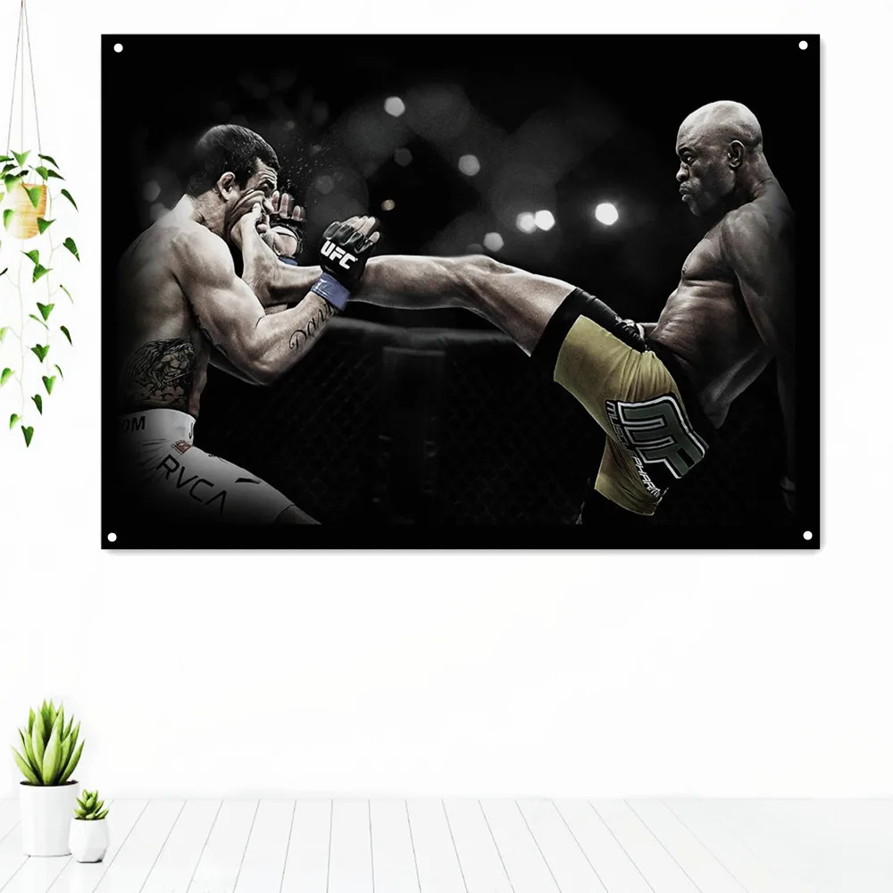 

Boxing Match Scene Tapestry Kickboxing Workout Inspirational Poster Wall Art Retro Decorative Banner Banner Flag Gym Decoration