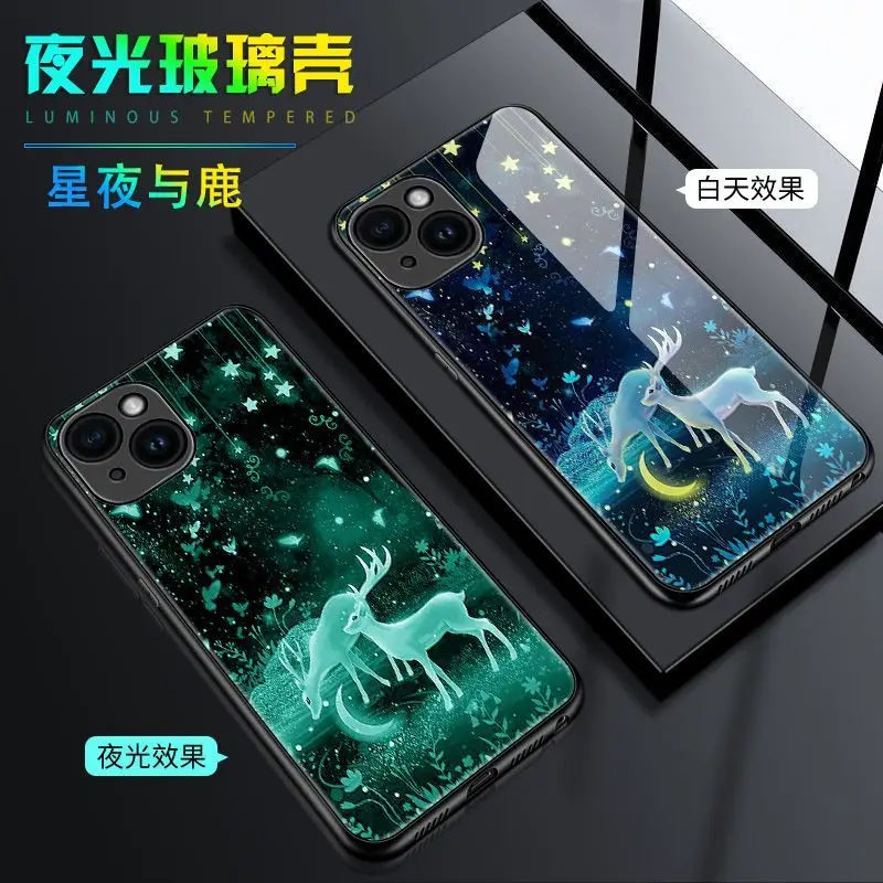 

2022 чехол для телефона iPhone 14 Plus, чехол, светящаяся темная задняя крышка из закаленного стекла для iPhone 14 Pro Max, чехол