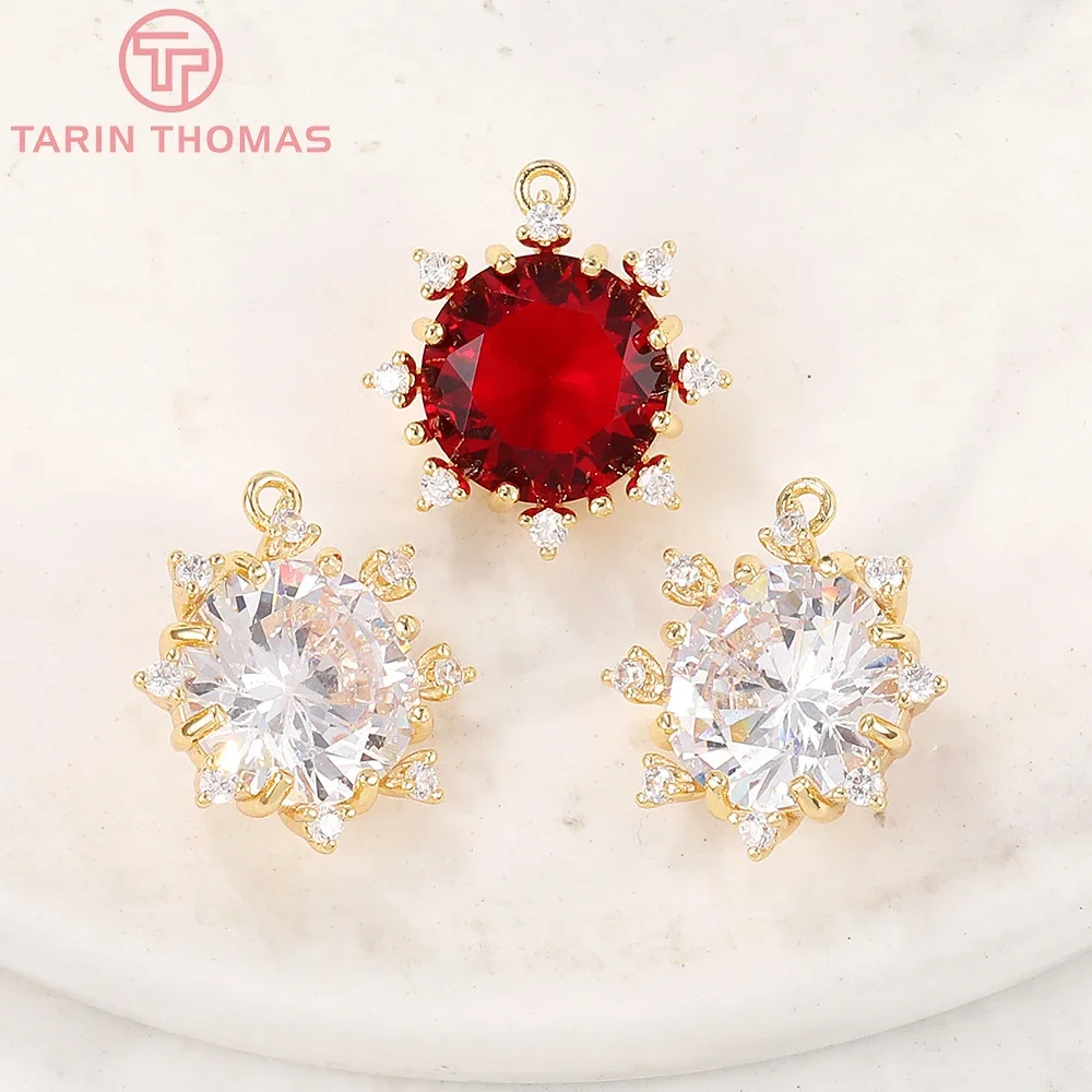 Латунные подвески с круглым цветком из циркония 2 шт. 15 х15 мм 24 Кар цвет золото