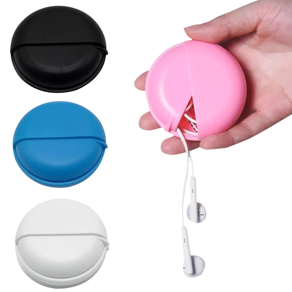 

Round Earphone Wire Box Organizer Data Line Cables Storage Case Plastic Container Jewelry Headphone Protect With Rotating Cover