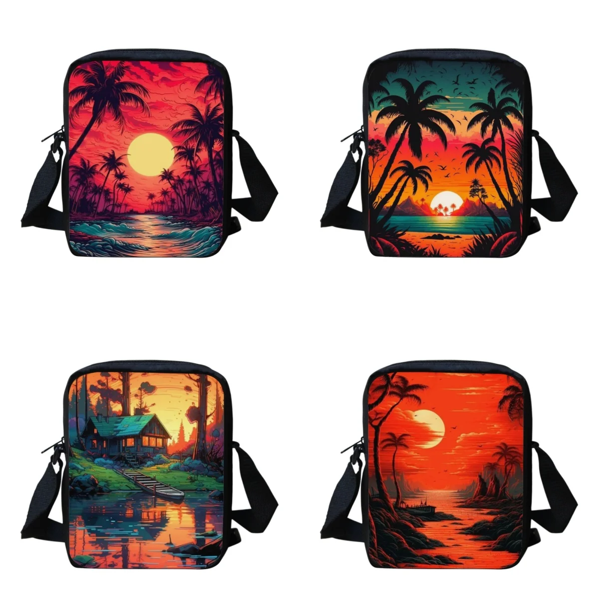 

Newest Summer Sunset Design Crossbody Bag Big Capacity Handbag Small Satchel Women Canvas Shoulder Bags Portable Ladies Handbag