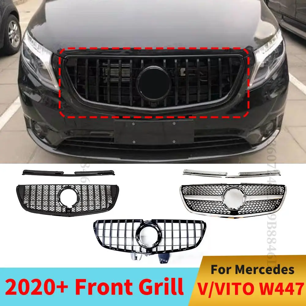 

GT Diamond Front Bumper Grille Racing Grill Hood Mesh For Mercedes W447 Benz Vito V 2020 2021 2022 Facelift Sport Tuning Refit