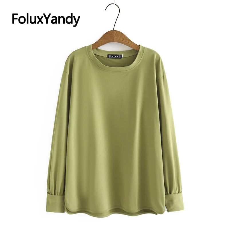 

Casual Solid Women T-shirts Plus Size Tops Loose Long Sleeve Tops Spring Autumn Pullovers 3 4 5 XL KKFY5829