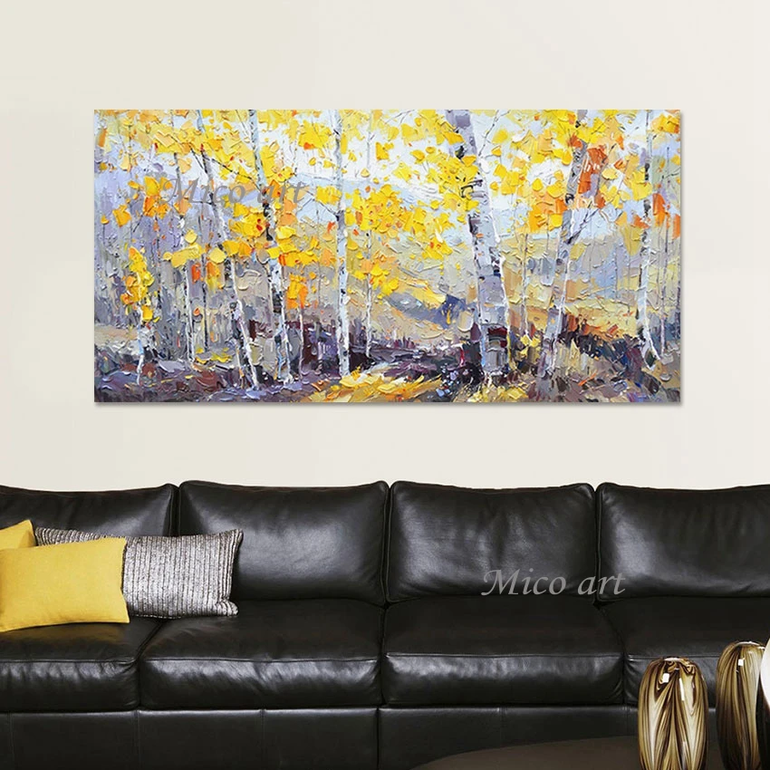 

3d Beautiful Picture Scenery Artwork Unframed Easy Canvas Paintings Abstract Wall Art Yellow Leaf Tree Knife Oil Painting