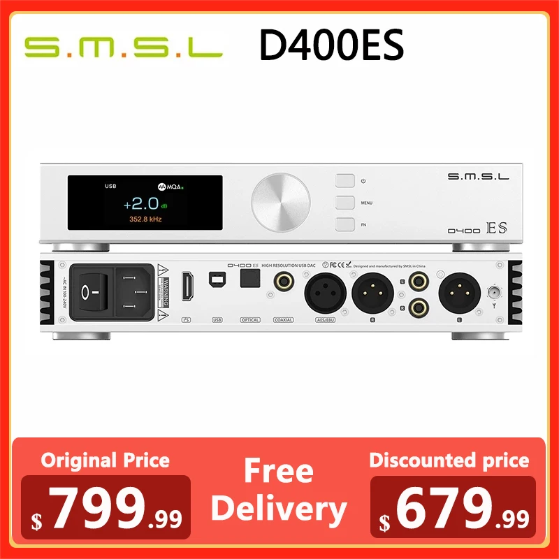 

SMSL D400ES Decoder MQA & MQA-CD DAC DSD512 ES9039MSPRO Chip XMOS XU316 PCM 32bit/768kHz JAS HI-Res DAC