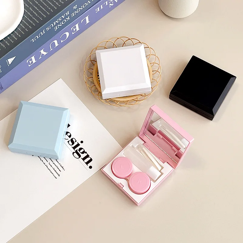 

Invisible Contact Lens Case with Mirror Tweezers Women Men Square Contact Lenses Box Container Frosted Surface Solid Color Box